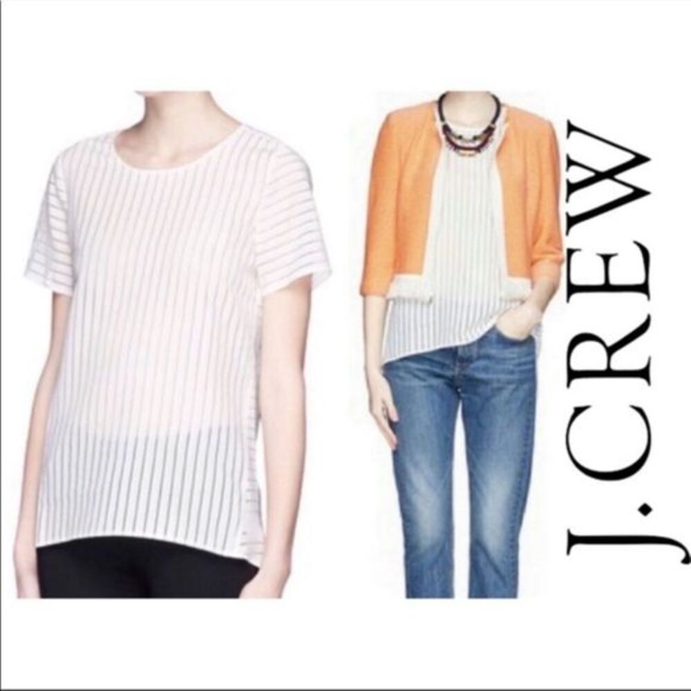 J. CREW Shadow Stripe Top White Short Sleeve Shirt 00